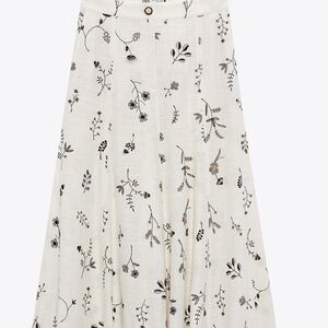 Zara Floral embroidery linen Cream Skirt